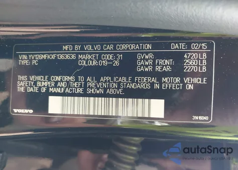 2015 Volvo S60 T5 Premier из США, поврежденный, VIN YV126MFKXF1363636